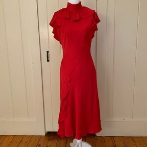 Karen Millen Bias-cut Midi Ruffle Mock-neck Dress